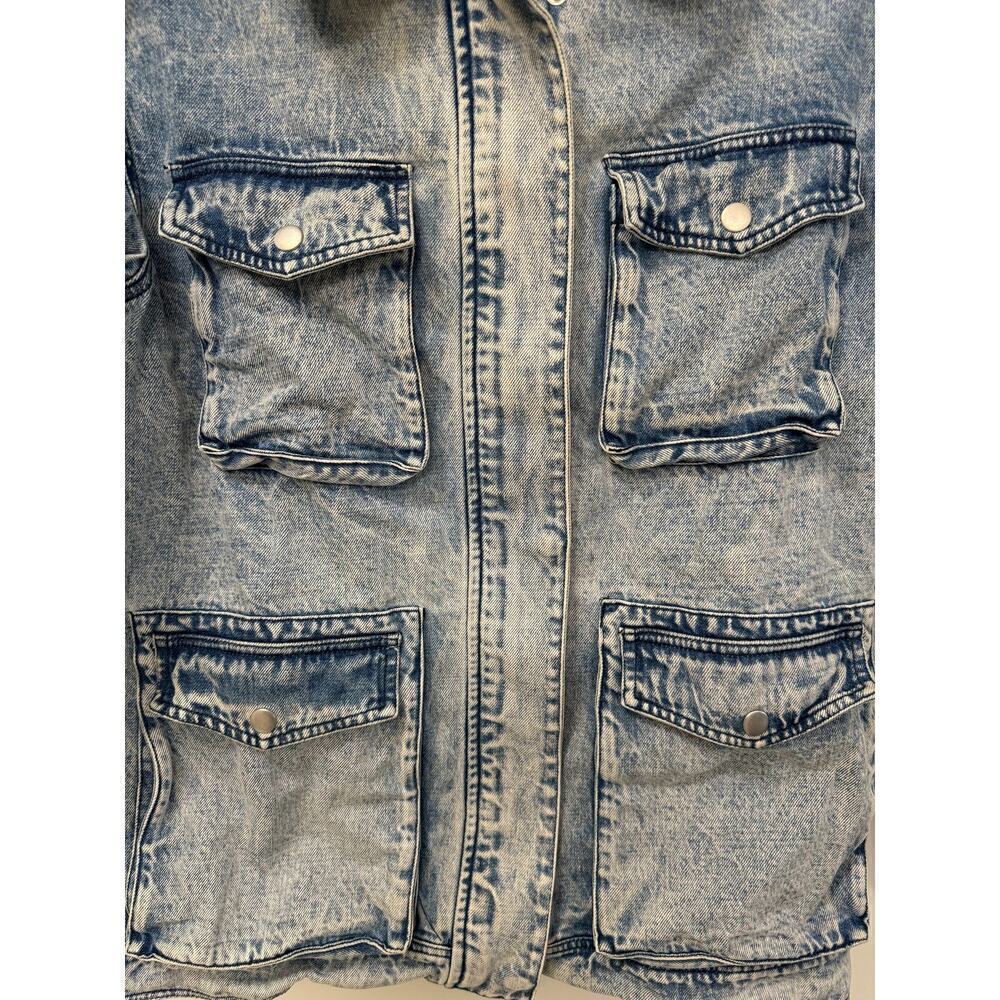 Avec Les Filles Acid Wash Denim Utility Jacket Size Medium Safari Style - Picture 5 of 10